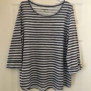 Croft & Barrow Gray & White Stripe 3/4 Sleeveshirt